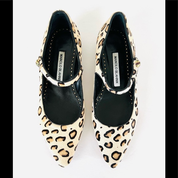 Manolo Blahnik Shoes - Manolo Blahnik Leopard Kuloglu Print Calf Hair Mary Jane Flat Pumps Size EU 36